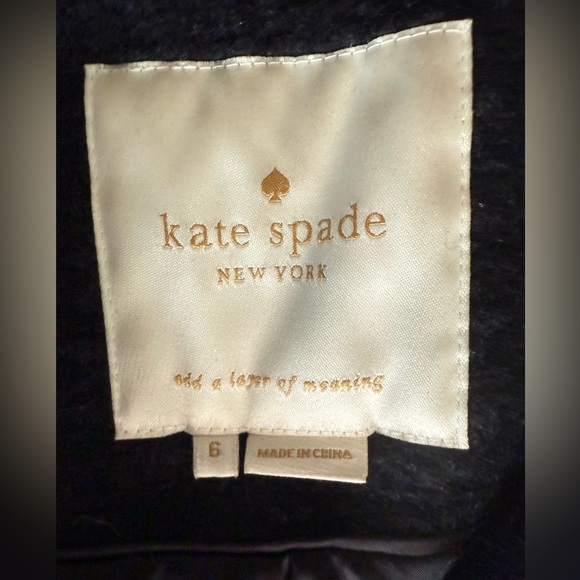 Kate Spade Black Wool Blend Coat Size 6 Colorful Button Fuzzy Textured Mid Lengt - Picture 4 of 6